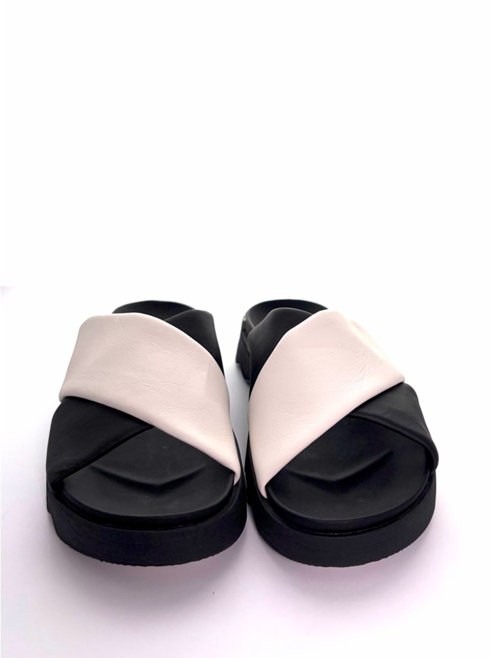 Sorel Women's Black and White Crossover Slide Sandals